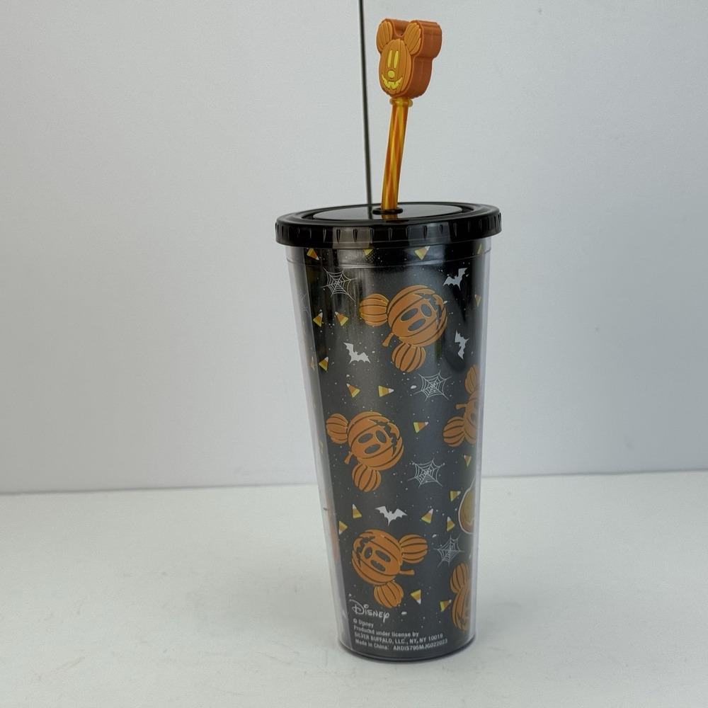 Disney Halloween Mickey Mouse Skeleton Tumbler with Pumpkin Mickey Straw‎ - Picture 5 of 16